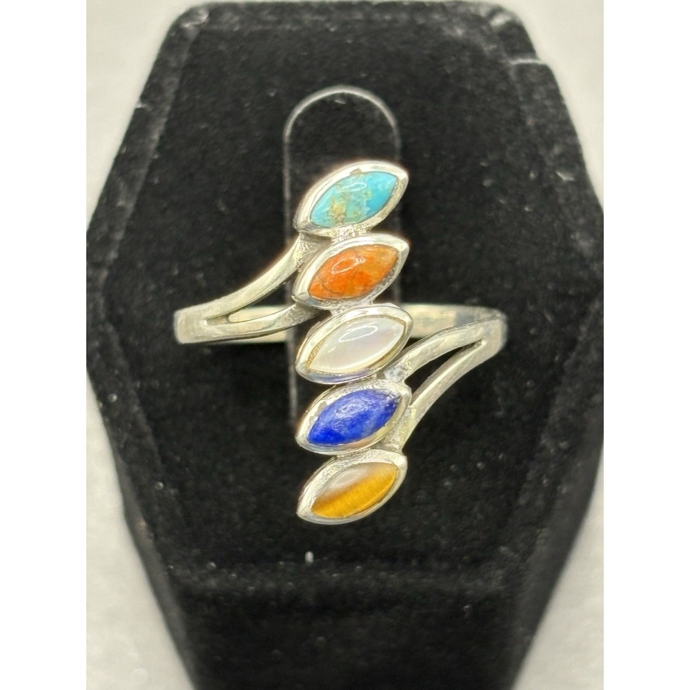 New Condition Sterling Silver Mult Gemstone Bypass Ring Size 10 H11